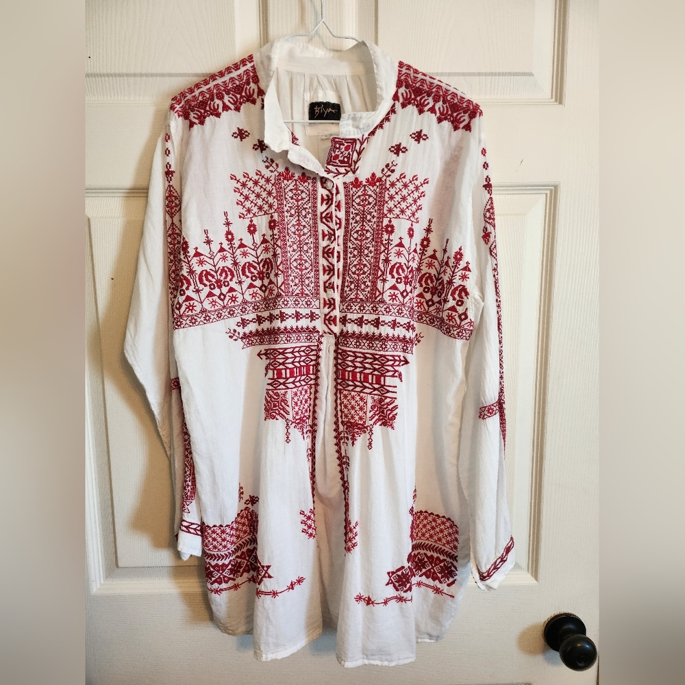 Brya Partial Button Down Tunic Top With Embroider… - image 1